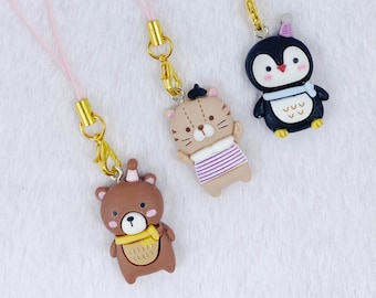 PCA-020-Kawaii Animal Phone Chain, Y2K Phone Charm, Cat Pendant Car Charm, Gift For Her, penguin keychain, kawaii cat charm, teddy bear
