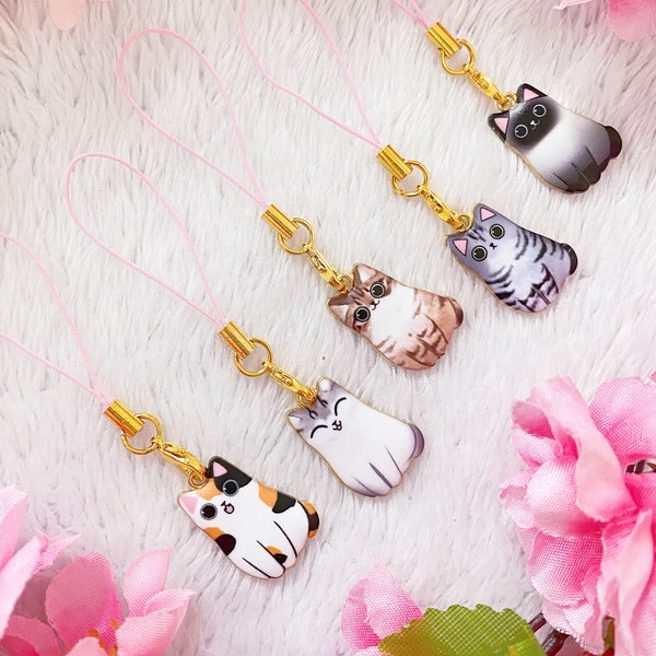 Kawaii Cat Phone Charm, Kawaii Neko Sleutelhanger, Cute Sitting Cat Phone Charm, Neko Planner Charm, Cat Lover cadeau, Cat Lady cadeau