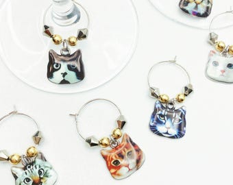 Realistic Cat Face Wine Glass Charms – Pet Lover Drink Markers for Wine Nights, Cat-Themed Parties & Whisker-Approved Gifting