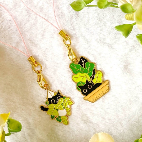 Cat Phone Chain, Y2K Phone Charm, Cat Pendant, Chinese Car Charm, plant lady gift, cat owner, cat lover gift