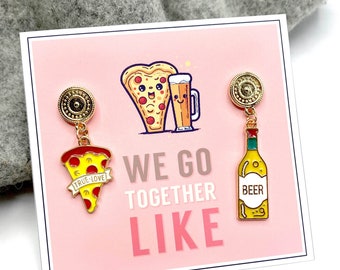 Ensemble d'épingles en émail pour pizza et bière - Mini carte incluse, cadeau parfait pour une meilleure amie ou un couple, accessoire d'amitié original, idée cadeau unique