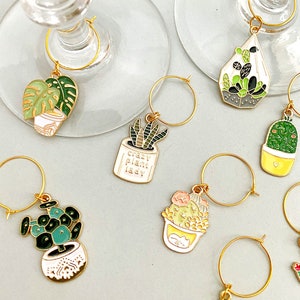 Crazy Plant lady wine glass charm set of 12 | plant lover gift | monstera wine glass charm set | plant owner gift | pilea plant charms