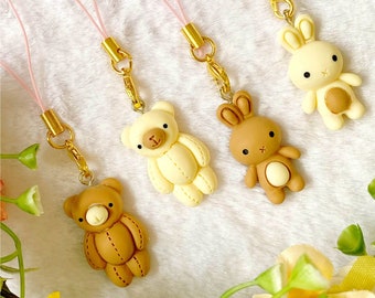 PCA-055-Kawaii Bunny and Teddy Bear Charms, Cute Kuma Usagi Keychain, Phone Charm accessory, Kawaii Teddy bear Keyring, Y2k Gift