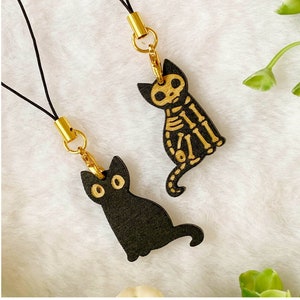 PCA-011-黒猫の携帯チェーン、Y2K かわいい携帯チャーム、かわいい猫のペンダントと車のチャーム、猫好きのギフト、猫キーチェーン