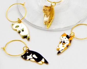 WNA-002-Cat wine glass charm set | cat lover gift | animal wine glass charm set | wine charm set | cat owner gift,animal lover gift,cat gift