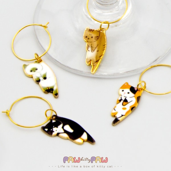 Katze Weinglas Charm Set | Katzenliebhaber Geschenk | Tier Weinglas Charm Set | Wein Charm Set | Katzenbesitzerin Geschenk | Geschenk für Tierliebhaber | Katzengeschenk