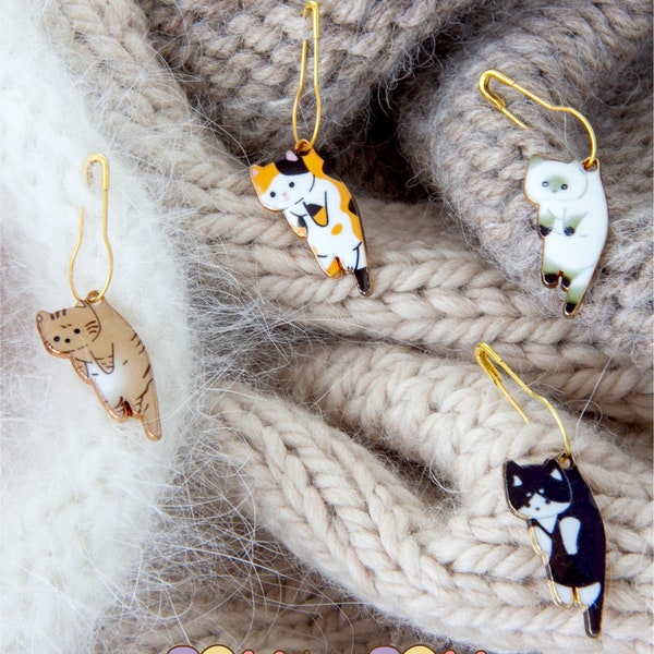 STA-001 - Juego de marcadores de punto para tejer con diseño de gato, juego de marcadores de puntos para tejedores con diseño de gato, marcadores para amantes de los gatos, regalo para dueños de gatos, regalo para amantes de los animales