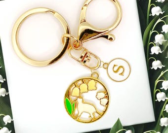 White Cat with Lily of the Valley Keychain - Elegant Floral Enamel Charm Gift for Cat Lovers and Garden Aesthetic Accessories-K-A026-3