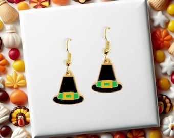 Pilgrim Hat Dangle Earrings, Festive Thanksgiving Jewelry, Autumn-Inspired Accessory for Holiday Celebrations - ERA-A063-3