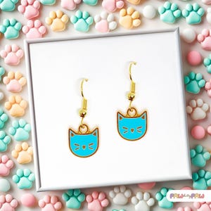 Blue Cat Minimalist Earring - Kawaii Cute Feline Jewelry for Cat Lovers - ERA-A088-4