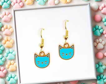 Blue Cat Minimalist Earring - Kawaii Cute Feline Jewelry for Cat Lovers - ERA-A088-4