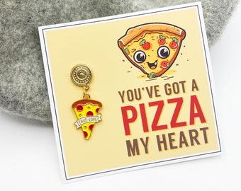 Badge en émail You've got a Pizza My Heart avec carte, cadeau idéal pour les amis et les amoureux, cadeau pour les amateurs de restauration rapide, carte de jeu de mots pizza kawaii