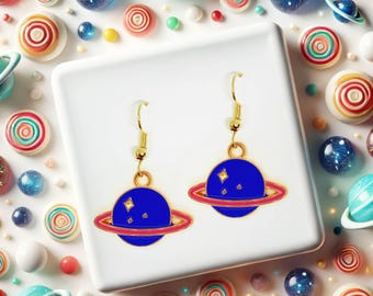 Planet Dangle Earrings, Space Lover Jewelry Gift for NASA Fans and Gamers, Whimsical Cosmic-Inspired Accessory - ERA-A042-5