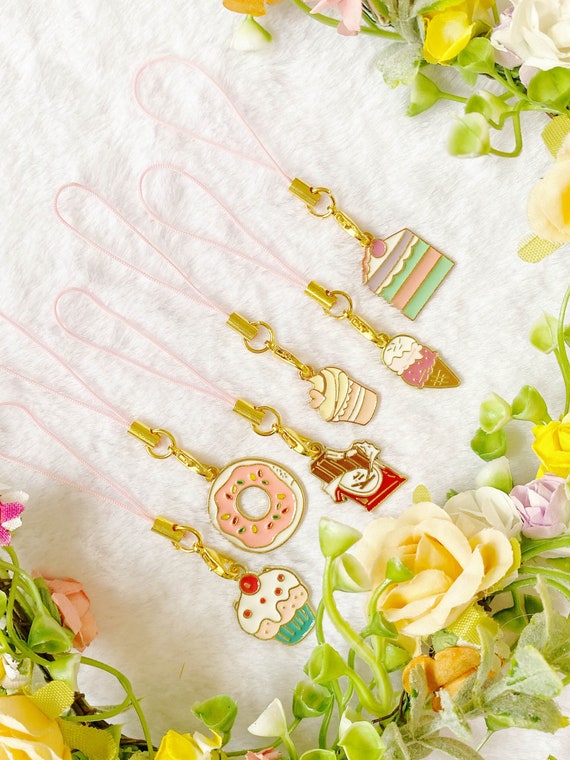 Sweets Cupcake Phone Chain, Y2K Phone Charm, Snacks Pendant