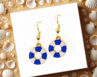 Lifebuoy Earrings - Nautical Jewelry for Beach Lovers, Ocean-Inspired Earrings, Coastal Vacation Gift, Summer Accessories - ERA-A078-4
