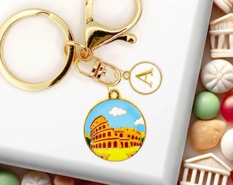 Cute Enamel Keychain: Colosseum Medallion with Custom Monogram Initials-K-A129-4