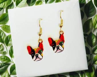 Colorful Bulldog Dangle Earrings, Fun Jewelry Gift for Dog Lovers and Bulldog Owners, Cute Kawaii Pet Accessory - ERA-A027-1