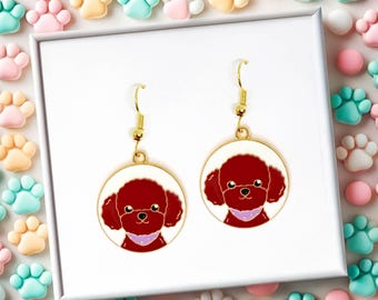 Chocolate Brown Poodle Dog Dangle Earrings 18k Gold Plated Hook, Cute Jewelry Gift for Dog Lovers, Playful and Elegant Accessory- ERA-A055-6