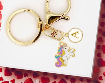Cute Enamel Keychain: Pastel Pink Unicorn with Custom Initial Monogram-K-A130-4