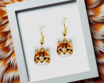 Adorable Orange Tabby Cat Face Earrings - Cute Kawaii Jewelry for Cat Lovers & Owners, Perfect Gift Idea, Unique Cat Accessories-ERA-A097-4