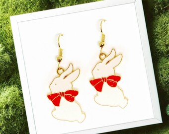 Cute Bunny Earrings Red Bow Kawaii Y2K Jewelry, Kids & Teens Easter Gift, Bunny Lover Spring Accessories