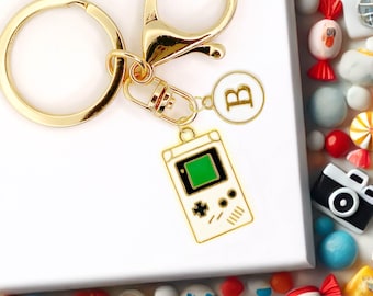 Gamer Keychain Retro Gaming Charm, Gold-Plated Console Monogram Accessory, Unique Gamer Gift, Cute Geeky Nerdy Bag Keyring-K-A010-1