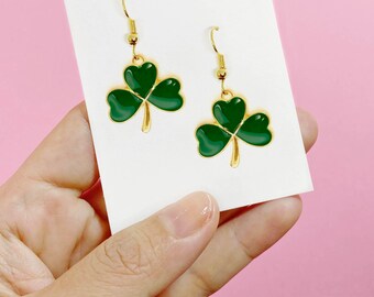 Soul-Cats 1 Paio Di Orecchini Con Trifoglio Verde Lucky Clover – Metallici E Acrilici, Misura 12 Mm, Regalo Portafortuna