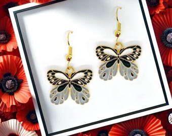 Butterfly Earrings Black Enamel Dangle – Colorful Fairy Wing Cottagecore Jewelry, Dainty Spring Statement Gift for Women & Teens-ERA-A117-3