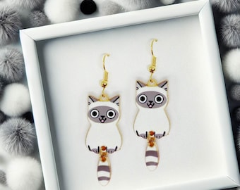 Siamkatze Ohrringe 18k Vergoldet Haken, Kawaii Schmuck Geschenk für Katzenliebhaber, niedliches Tier-Themed Accessoire-ERA-A003-3