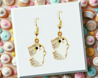Tabby Grey Cat Earrings, Cute Cat Lover Gift, Kawaii Cat Jewelry, Pet Lover Accessory, Fun Earrings-ERA-A068-1