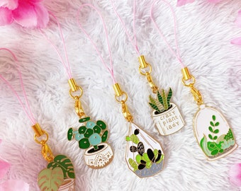 Plant Lady Phone Chain, Y2K Phone Charm, Monstera Plant Pendant, Chinese Car Charm, plant lover gift, plant parents gift, pilea plants charm