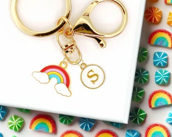 Rainbow in the Cloud Keychain – Colorful Enamel Charm with Gold Keyring, Cute Rainbow Bag Accessory or Gift for Positivity Lovers-K-A042-8