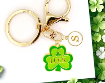 Lucky Clover Keychain Charm – Green Four-Leaf Clover Enamel Accessory with Gold Details for Good Luck and St. Patrick's Day Gift-K-A034-1