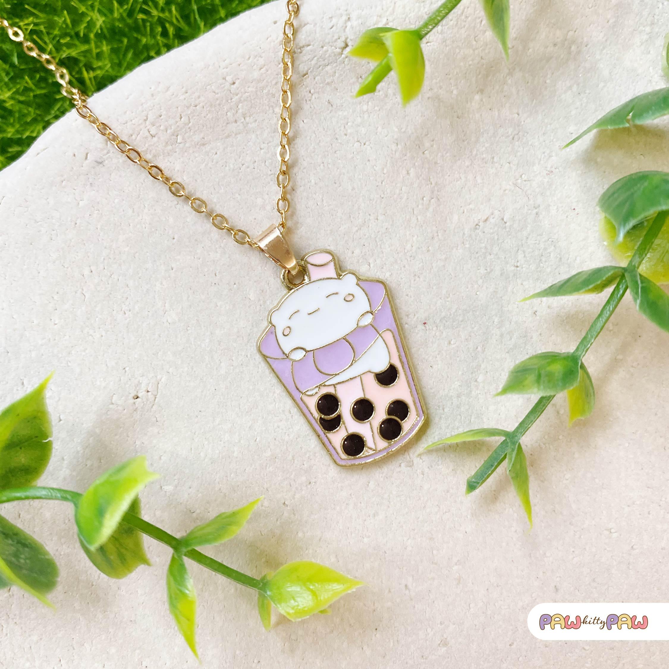 Kawaii Boba Tea Pendant Necklace | Cute Bubble Tea Charm for Boba Lovers | Y2K Jewelry - NCA-014