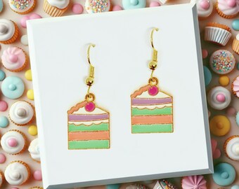 Funky birthday cake earrings with vibrant pastel tones, a fun accessory for celebrations and sweet lovers.-ERA-A065-3