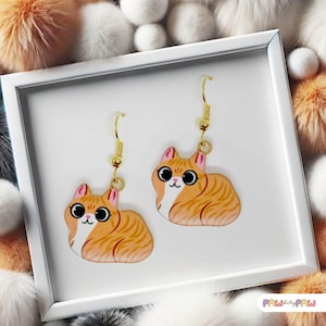 Orange Tabby Cat Dangle Earrings 18k Gold Plated Hook, Kawaii Jewelry Gift for Cat Lovers, Cute and Fun Accessory-ERA-A005-4
