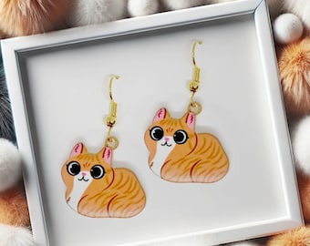 Orange Tabby Cat Dangle Earrings 18k Gold Plated Hook, Kawaii Jewelry Gift for Cat Lovers, Cute and Fun Accessory-ERA-A005-4