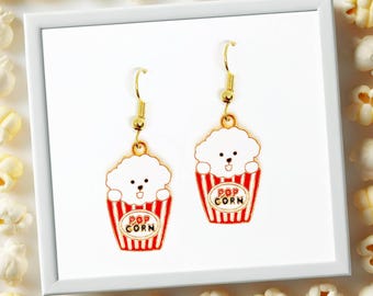 Popcorn Dog Dangle Earrings 18k Gold Plated Hook, Cute Jewelry Gift for Maltese, Bichon Frise, Shih Tzu, and Toy Poodle Lovers - ERA-A060-4