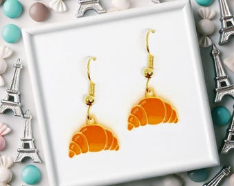 Croissant Dangle Earrings, Parisian-Inspired Jewelry Gift for French Culture and Café Lovers, Fun and Playful Accessory - ERA-A030-1