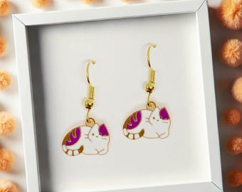 Purple Sleeping Cat Earrings - Cute 18k Gold Plated Hook Jewelry for Cat Lovers & Pet Owners - ERA-A090-3