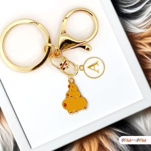 Cute Capybara Enamel Keychain: Custom Monogram Animal Initial Keyring - K-A134-2