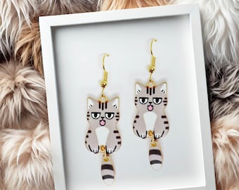 Grau getigerte Katze Baumeln Ohrringe 18k Vergoldete Haken, Kawaii Schmuck Geschenk für Katzenliebhaber, niedliches Tier Accessory-ERA-A003-5