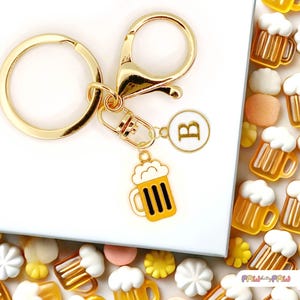 Beer Mug Keychain - Cute Enamel Charm, Personalized Gift, Gold Kawaii Bag Accessory, Trendy Beer Lover Keyring-K-A008-3