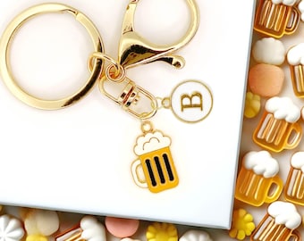 Beer Mug Keychain - Cute Enamel Charm, Personalized Gift, Gold Kawaii Bag Accessory, Trendy Beer Lover Keyring-K-A008-3