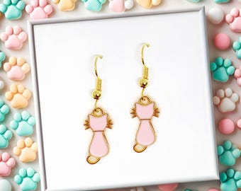 Minimalist Pink Cat Earrings - Scandinavian Chic 18k Gold Plated Hook Jewelry for Cat Lovers - ERA-A089-3