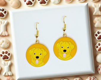 Golden Retriever Dog Dangle Earrings 18k Gold Plated Hook, Cute Jewelry Gift for Dog Lovers, Playful and Whimsical Accessory - ERA-A055-3