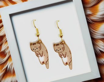 Brown Tabby Cat Dangle Earrings with 18k Gold Plated Hook, Kawaii Cat Jewelry for Pet Lovers, Cute Animal-Themed Gift for Teens-ERA-A001-4