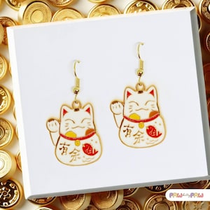 Süße Katzen Ohrringe Lucky Maneki Neko - Kawaii Glück Geschenk für Katzenliebhaber & Cat Lady Schmuck