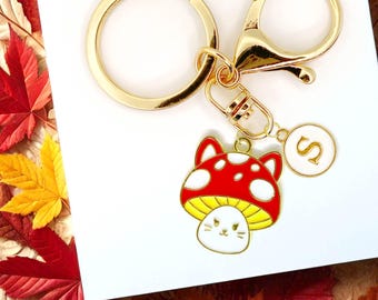 Mushroom Cat Keychain – Cute Red Toadstool Kitty Enamel Charm for Cottagecore Aesthetic and Whimsical Nature Lovers-K-A041-1