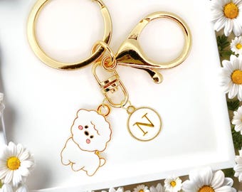 White Poodle Dog Keychain Cute Fluffy Puppy Charm Personalized Bag Clip Gift for Poodle Moms Dog Lovers and Custom Pet Accessories-K-A059-1